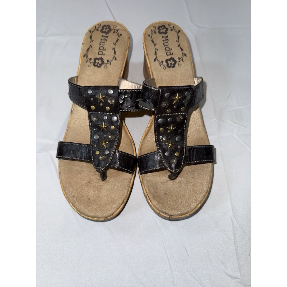 Mudd Brown Wedge Beaded Sandals